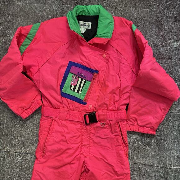 Women's Vintage 90's Obermeyer Sport Neon Pink One Piece Winter Snow Suit Sz S - Picture 2 of 7
